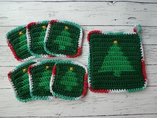 Christmas tree hotpad coaster set 