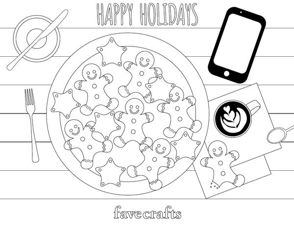Coffee and Cookies Christmas Coloring Page