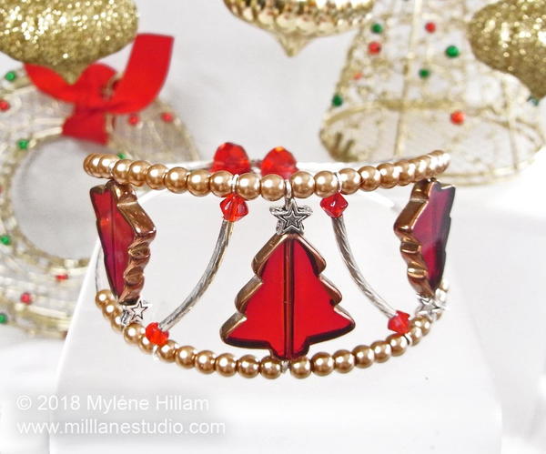 Glowing Red and Gold Christmas Tree Cuff