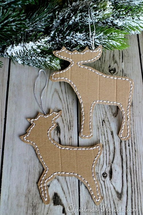 Stitched Cardboard Reindeer Ornaments