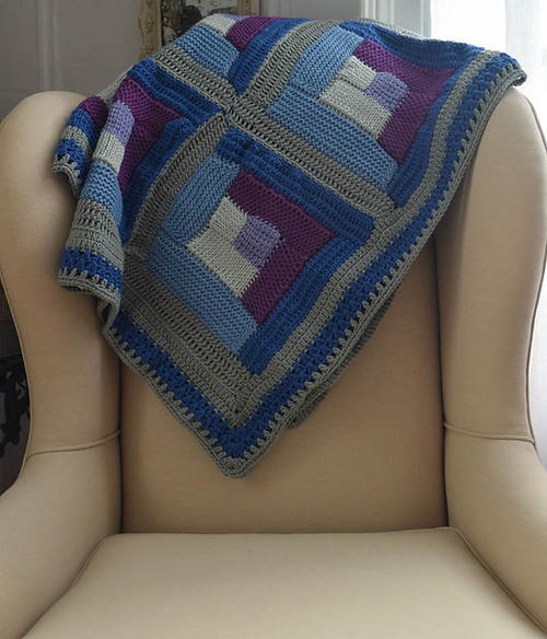 Tunisian Crochet Log Cabin Sampler Blanket