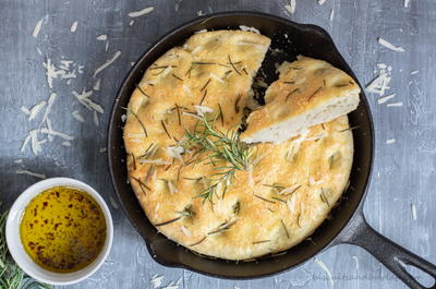 Skillet Focaccia Bread with Herbs and Parmesan