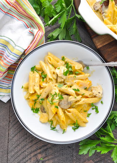 Dump-and-Bake Cheesy Chicken Penne Pasta