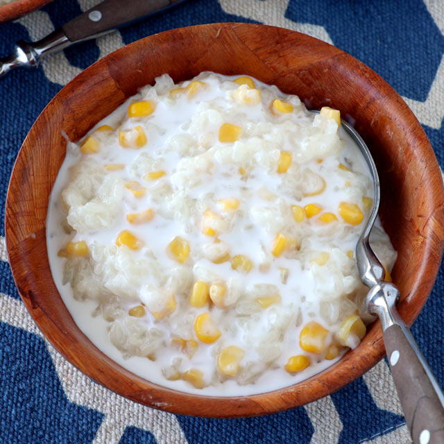 Ginataang Mais Coconut Milk Rice Pudding with Corn