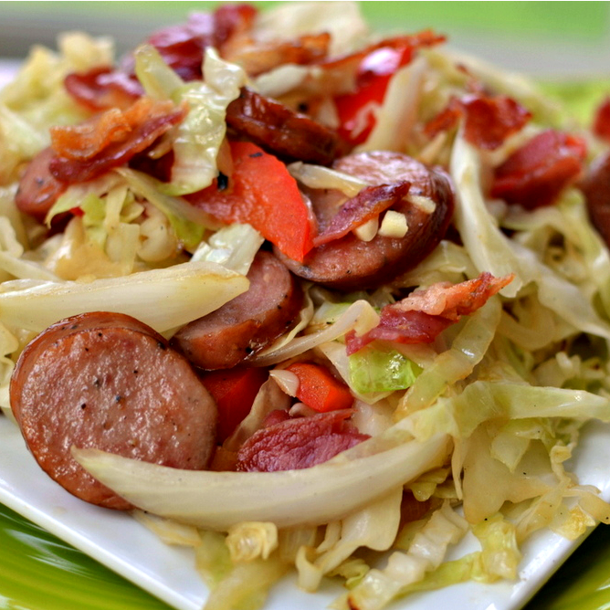 Cabbage Stir Fry with Bacon and Sausage | RecipeLion.com