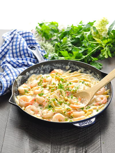 Lightened Up One Skillet Shrimp Alfredo