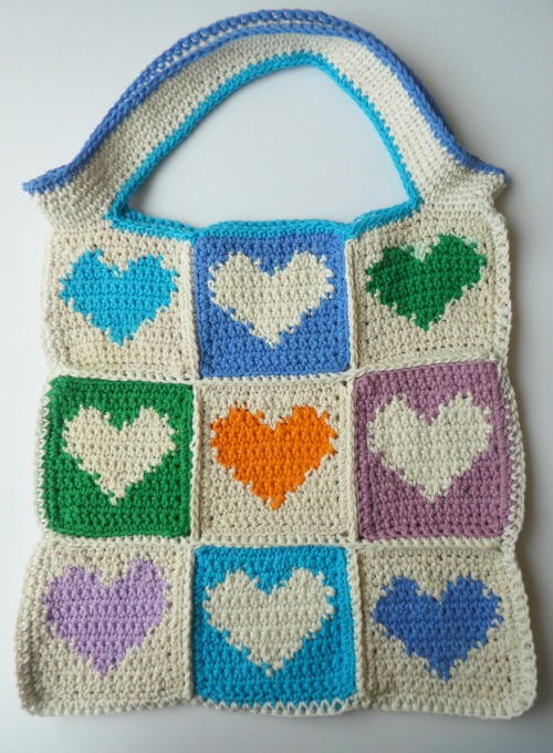 Crochet Heart Granny Square Tote Bag 