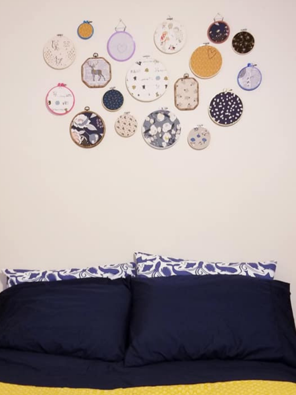 Embroidery Hoop Wall Art Over a Bed