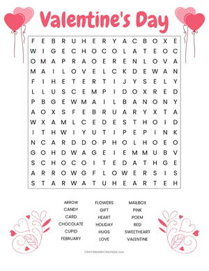 Valentines Day Word Search Printable Worksheet Allfreekidscrafts Com