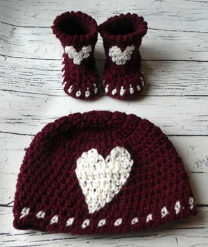 Baby Crochet Heart Hat & Bootie Set