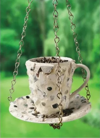 Recycled Mosaic Tea Cup Bird Feeder