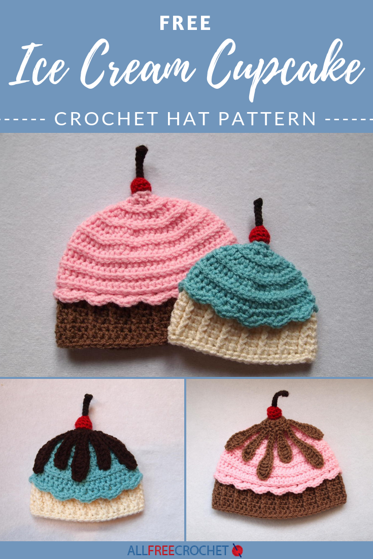 Ice Cream Cupcake Crochet Hat (Free Pattern)