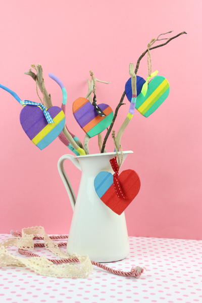 Colored Wooden Decorative Hearts 