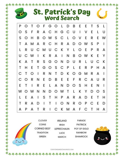  St. Patrick’s Day Word Search Printable