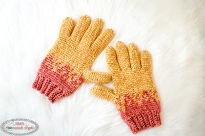Knit-Like Gloves with Flying Hearts