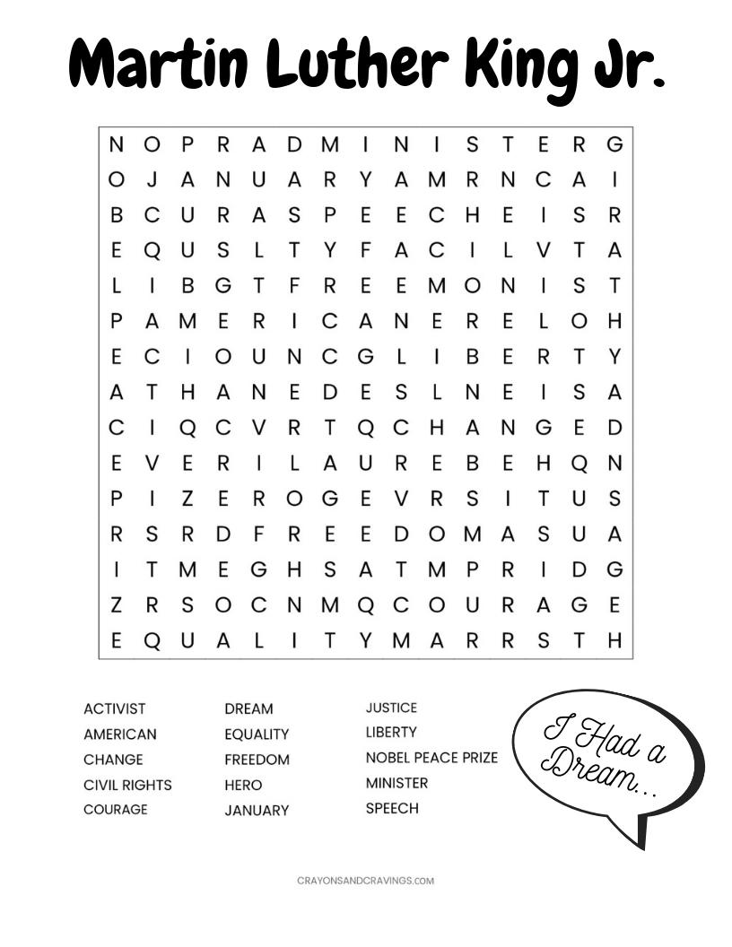 Printable Martin Luther King Jr Word Search AllFreePaperCrafts printable-martin-luther-king-jr-word-search-allfreepapercrafts