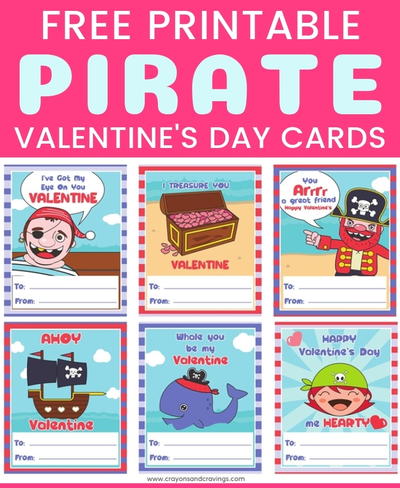 Printable Pirate Valentine's Day Cards for Kids