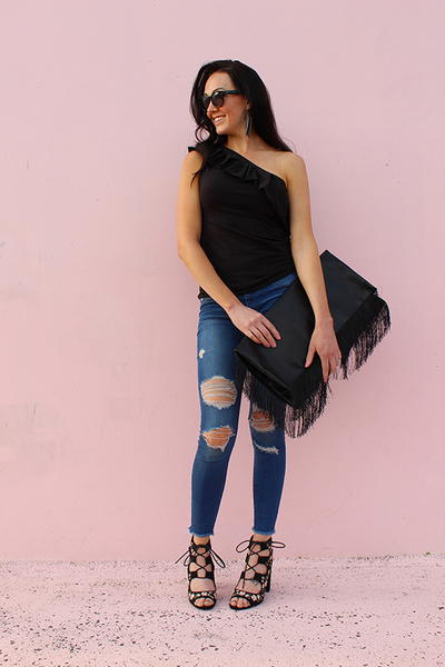 DIY One Shoulder Ruffle T Shirt Refashion