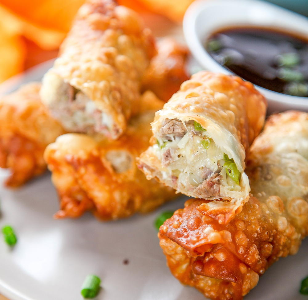 FaveSouthernRecipes.com Philly Cheesesteak Egg Rolls Recipe