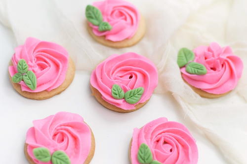 Decorated Rose Cookies with Buttercream Frosting