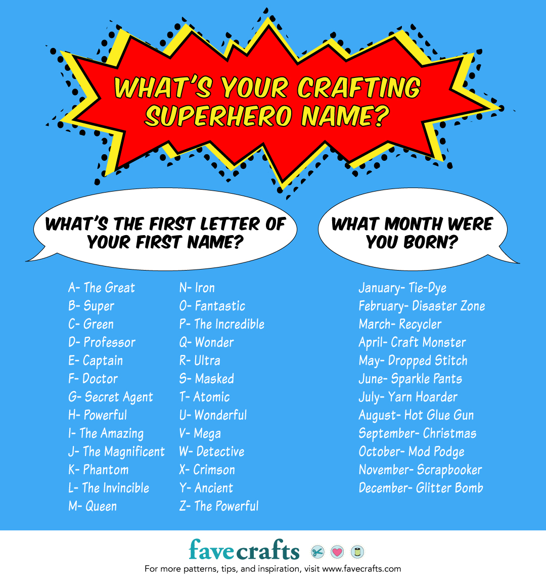 What S Your Crafting Superhero Name Superhero Names Superhero Popular Crafts