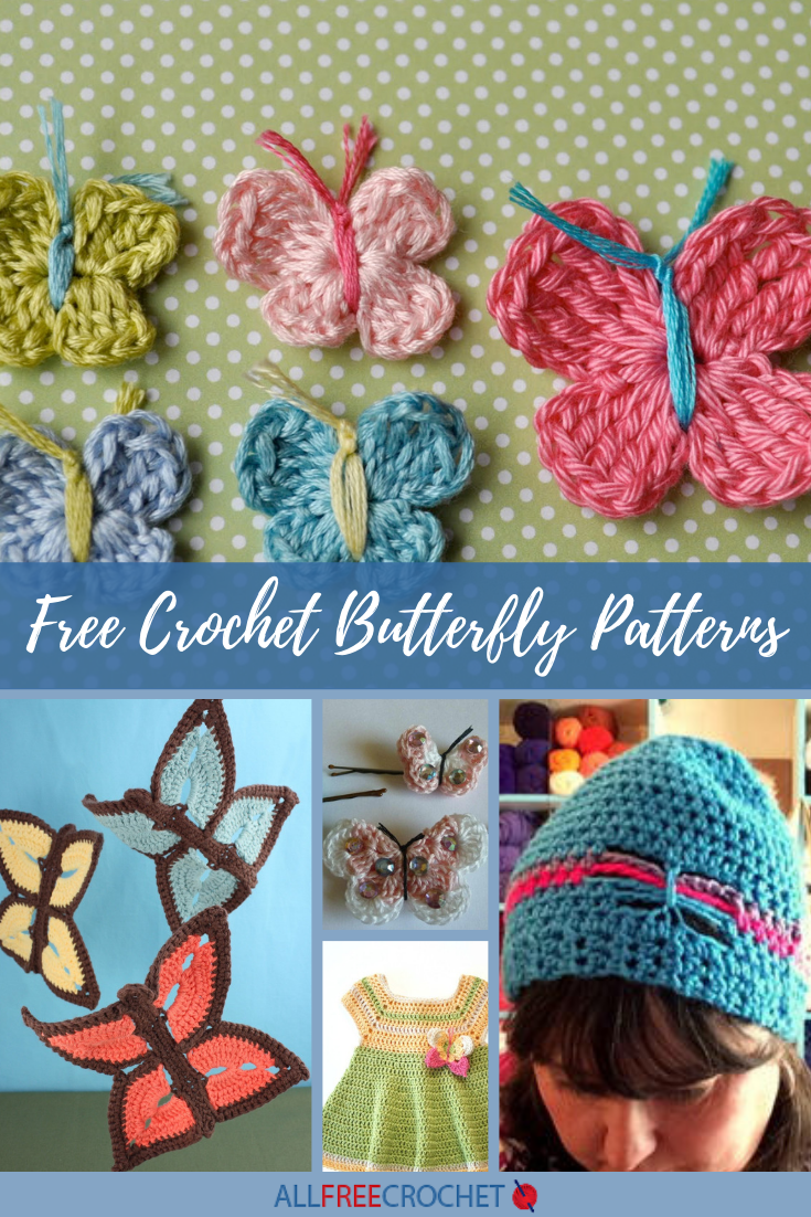 Small Crochet Butterfly Broach and Applique Blue and Green Bittyfly