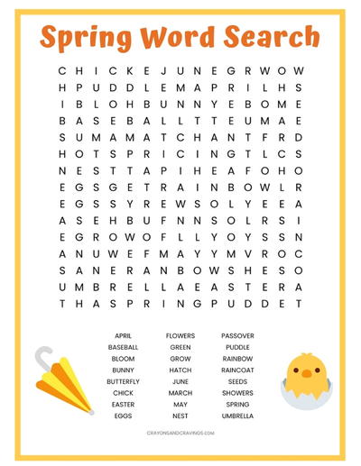 Spring Word Search Printable