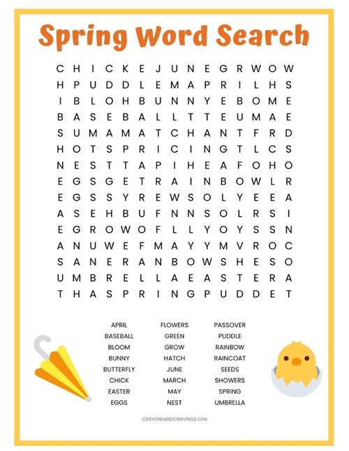 Spring Word Search Printable