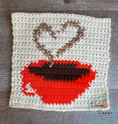 8″ Tapestry Heart and Coffee Cup Afghan Square 