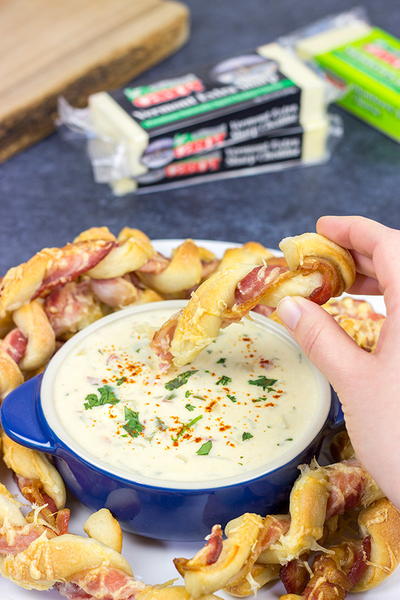 Bacon Wrapped Breadsticks with Queso