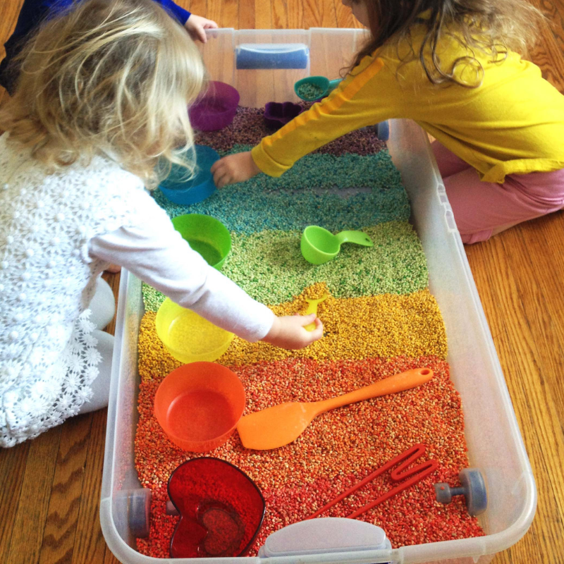 Rainbow Barley Sensory Bin | FaveCrafts.com