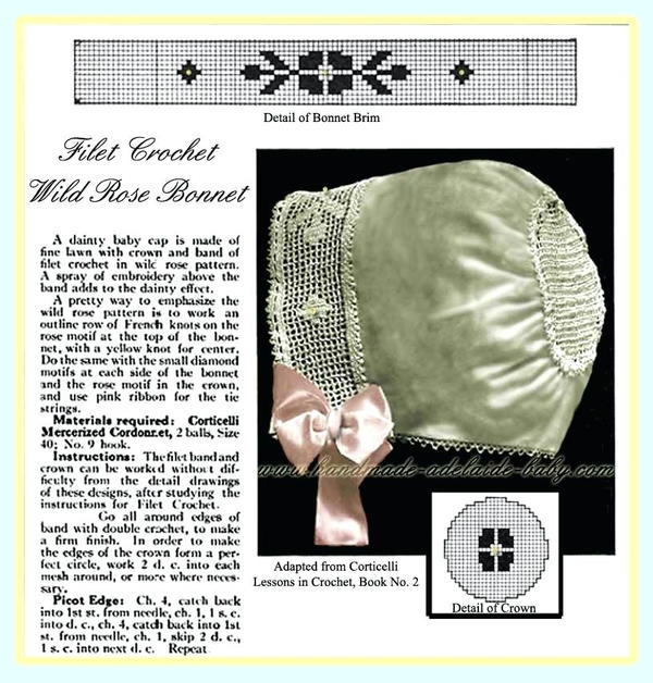 Filet Crochet Wild Rose Bonnet