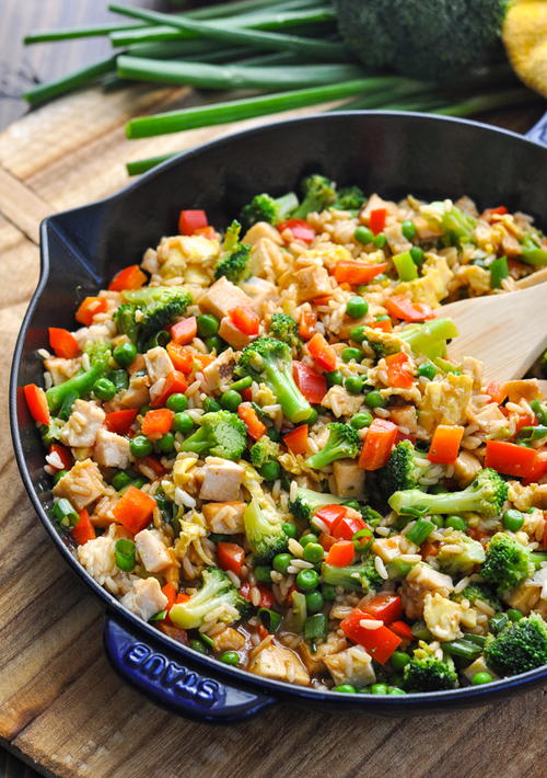 Chicken Fried Rice with Thai Peanut Sauce | FaveHealthyRecipes.com