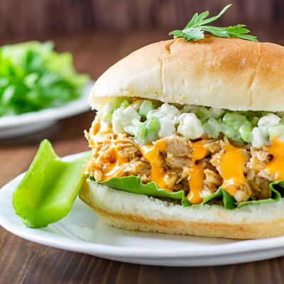 Slow Cooker Pulled Buffalo Chicken Sandwiches
