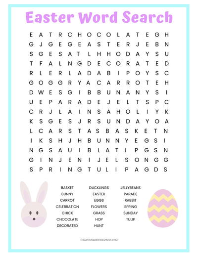 Easter Word Search Printable Worksheet