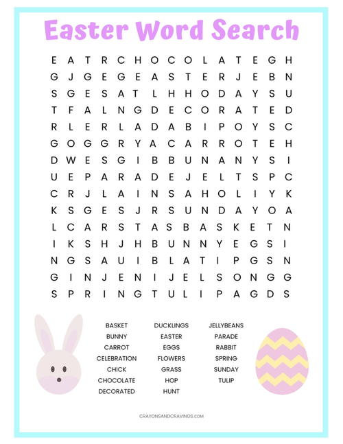 Easter Word Search Printable Worksheet