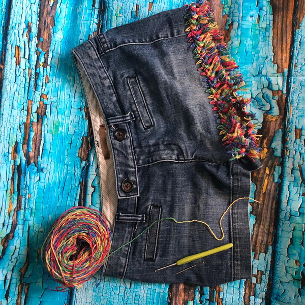 DIY Upcycled Crochet Jean Shorts