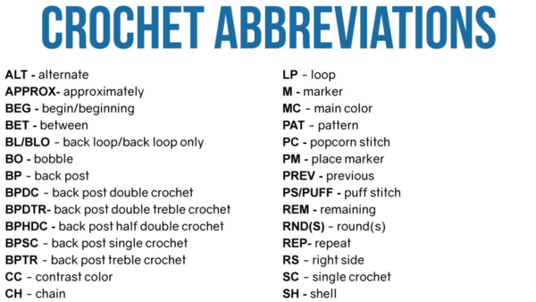 Crochet Abbreviations Guide