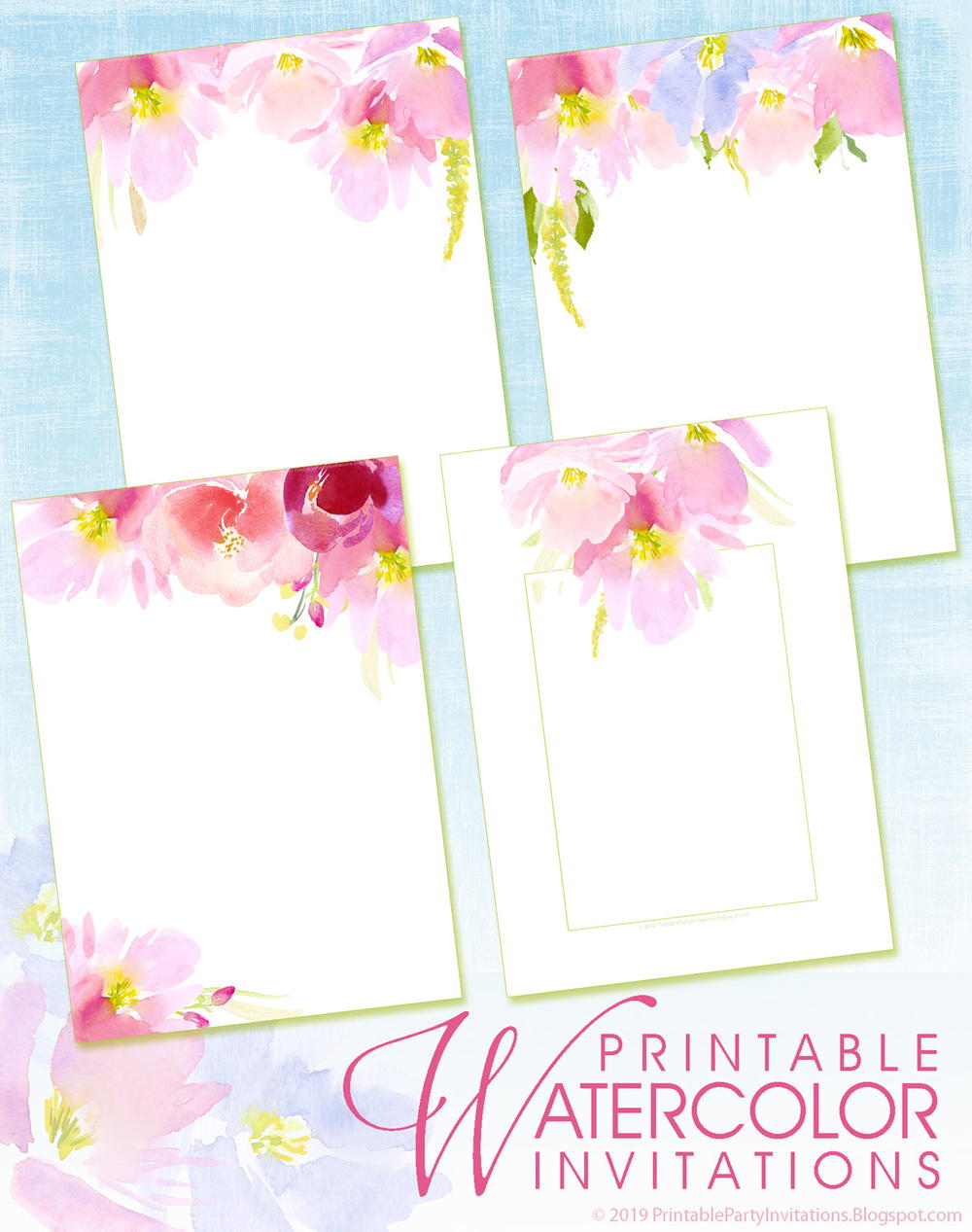 Printable Floral Watercolor Invitations | AllFreeDIYWeddings.com
