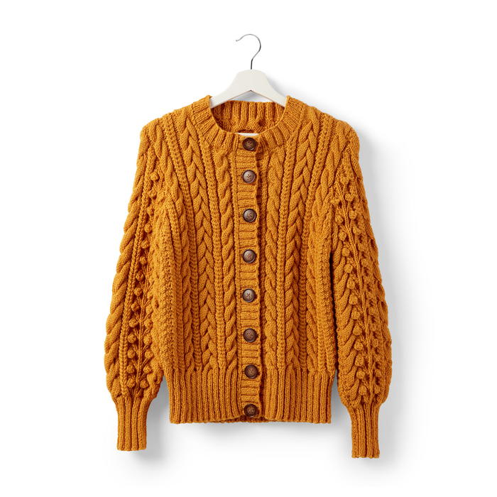 Cabled Mustard Knit Cardigan Pattern | AllFreeKnitting.com