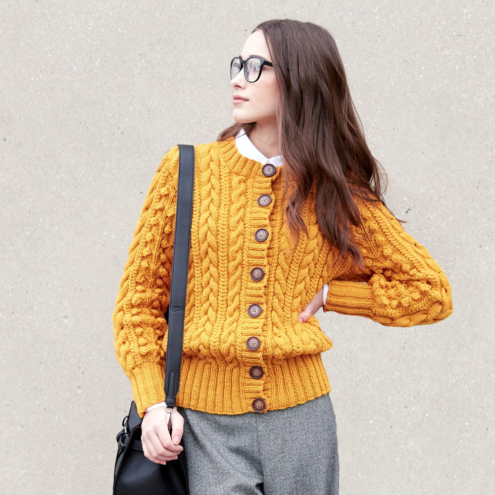 Mustard cable 2024 knit sweater