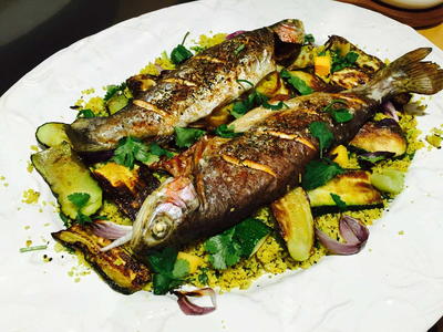 Trout with Courgette and Cauliflower Couscous