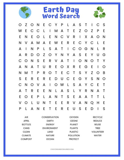 Earth Day Word Search Printable