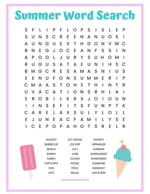 summer word search printable allfreekidscrafts com