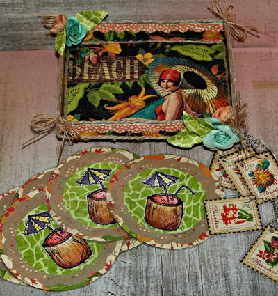 Tropical Beach Coaster Set and Drink Charms