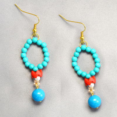 Learn from Beebeecraft How to Make Elegant Green Beaded Hoop Earrings with Turquoise Beads