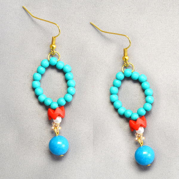 Learn from Beebeecraft How to Make Elegant Green Beaded Hoop Earrings with Turquoise Beads
