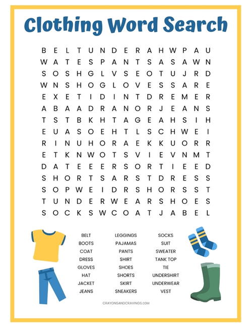 clothing word search printable allfreepapercraftscom