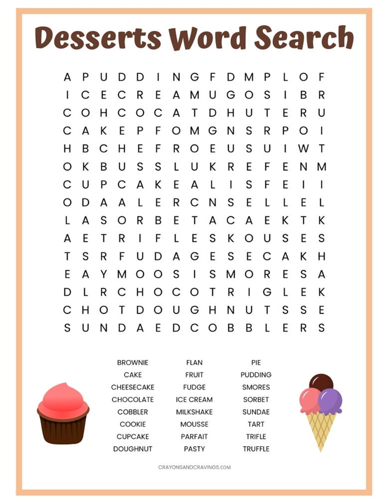Desserts Word Search Printable | AllFreePaperCrafts.com