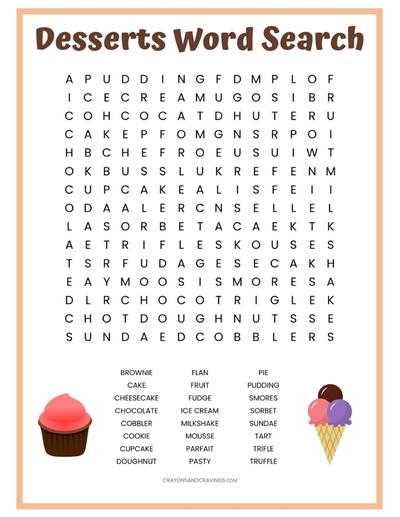 Desserts Word Search Printable
